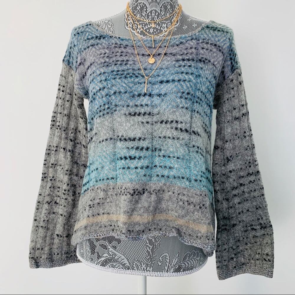 FREE PEOPLE Womens Bell Sleeve Crochet Back Ombré Spacedye Sweater Size XS